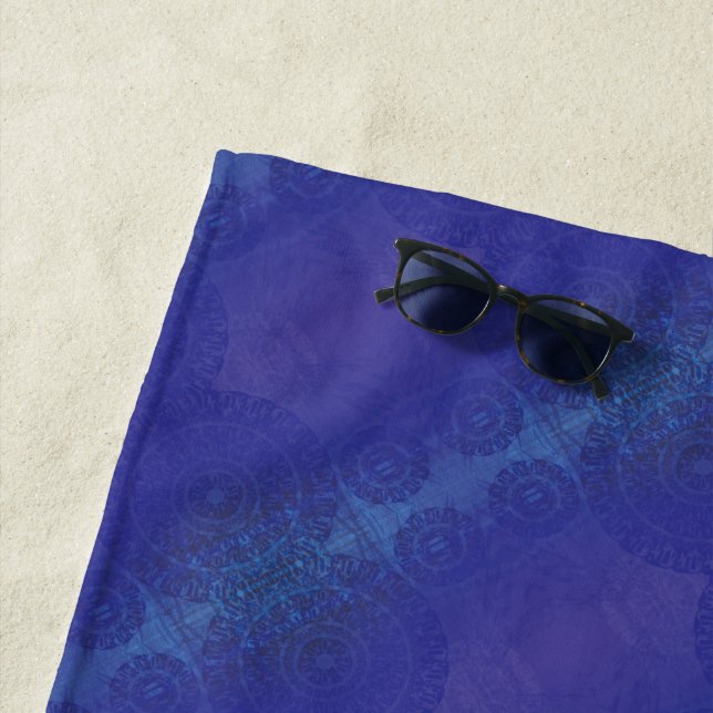 Acceptance | Blue Indigo Violet Boho Medallions Beach Towel (In Situ)