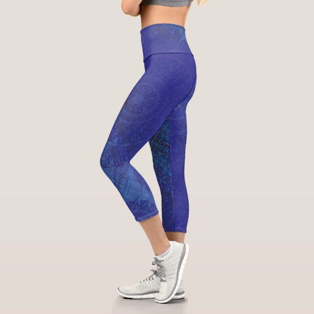 Acceptance | Blue Indigo Violet Boho Medallions Capri Leggings (Left)