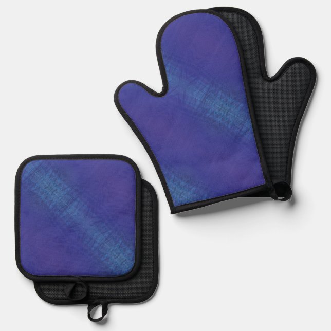 Acceptance | Blue Indigo Violet Shibori Pattern Oven Mitt & Pot Holder Set (Front/Back)