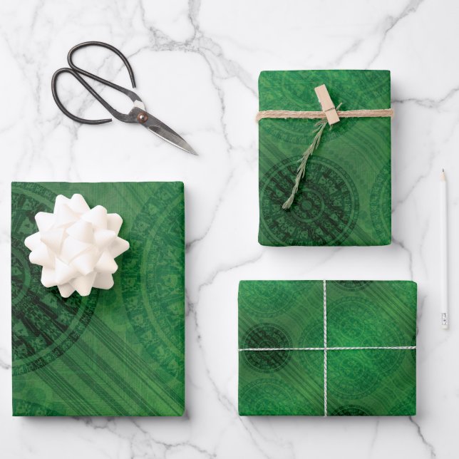 Acceptance | Green Meditation Medallions Wrapping Paper Sheet (Front)
