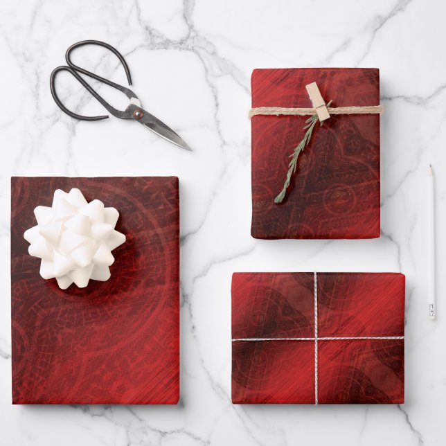 Acceptance | Red Meditation Medallions Wrapping Paper Sheet (Front)