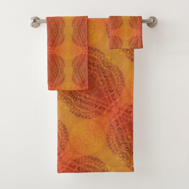 Acceptance | Red Orange Yellow Boho Medallions Bath Towel Set (Insitu)