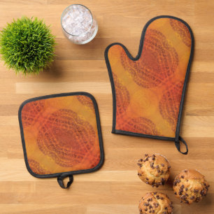 Acceptance Red Orange Yellow Boho Medallions Oven Mitt & Pot Holder Set