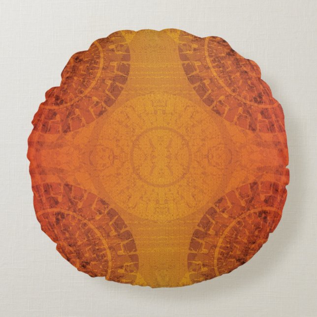 Acceptance | Red Orange Yellow Boho Medallions Round Cushion (Front)