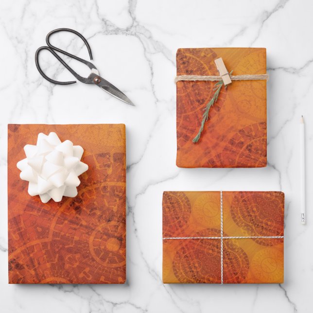 Acceptance | Red Orange Yellow Boho Medallions Wrapping Paper Sheet (Front)