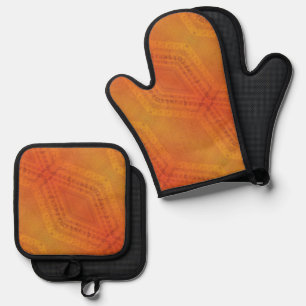 Acceptance Red Orange Yellow Shibori Pattern Oven Mitt & Pot Holder Set