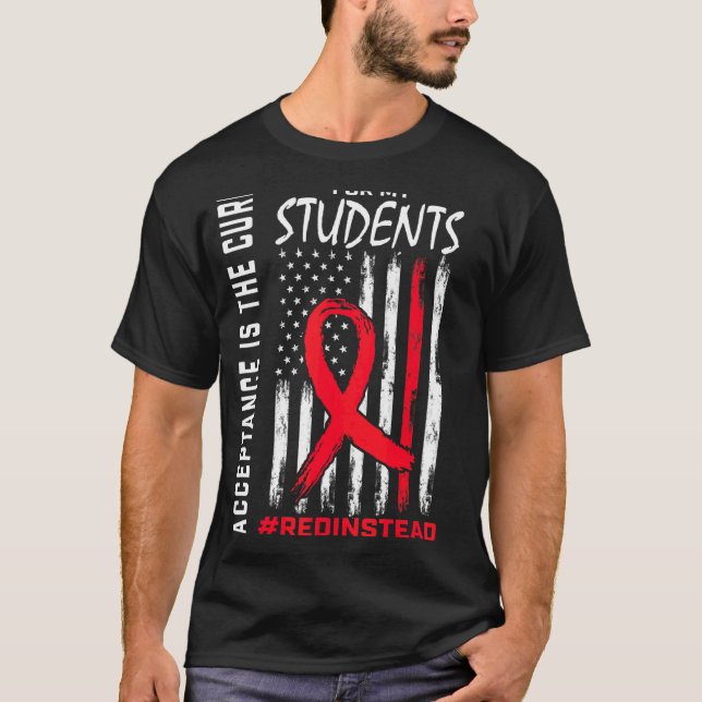 Acceptance Redinstead I Wear Red Instead Autism Te T-Shirt (Front)