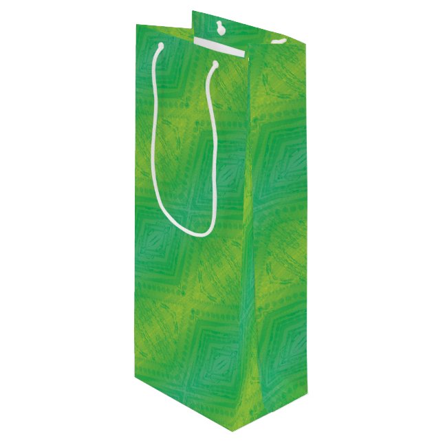 Acceptance | Yellow Green Blue Shibori Pattern Wine Gift Bag (Front Angled)