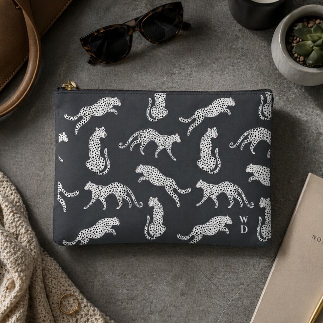 Accessory Pouch | Cheetah Pattern Cosmetic Bag (A stylish cheetah pattern pouch with fashion led appeal and monogram initials.)