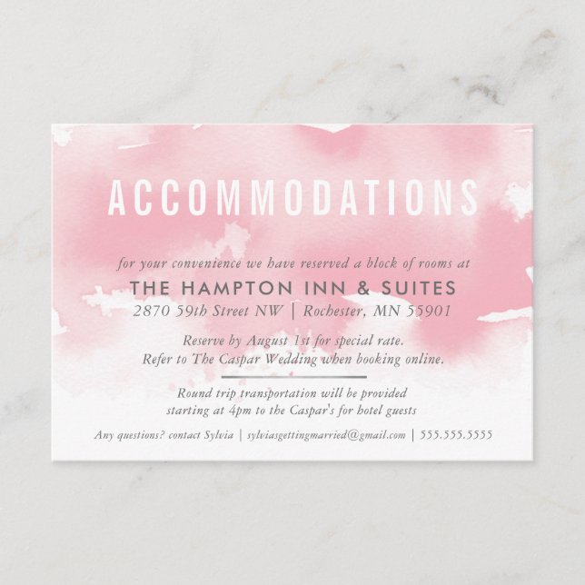 ACCOMMODATION CARD stylish watercolor blush pink (Front)