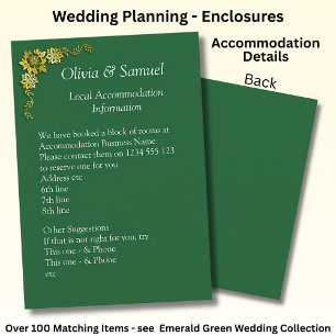 Accommodation Info - Emerald Green & Gold Enclosure Card