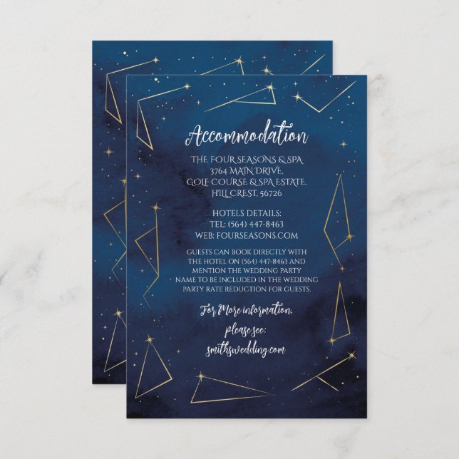 Accommodation Wedding Star Signs Navy Cards  (Front/Back)