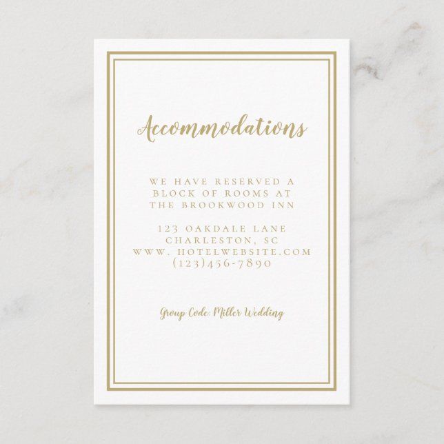 Accommodations Simple Chic Gold Detail Wedding  Enclosure Card (Front)