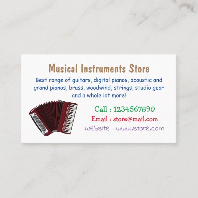 Accordion cartoon illustration business card (Front)
