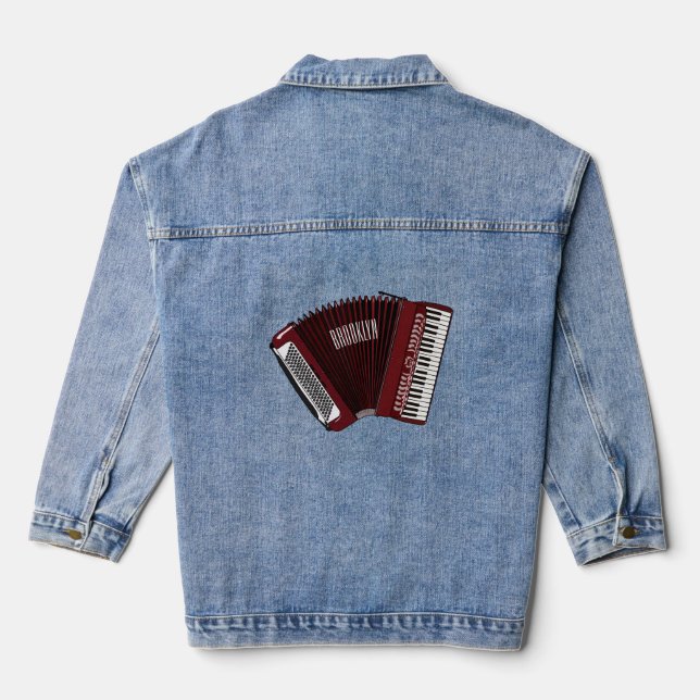 Accordion cartoon illustration denim jacket (Back)