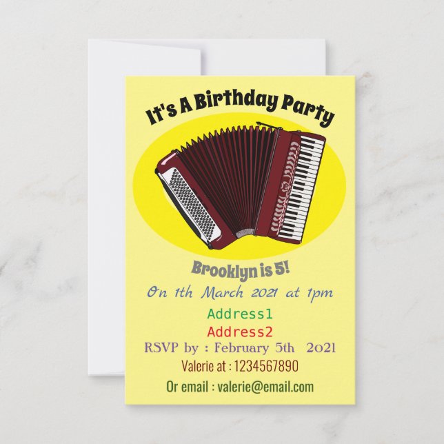Accordion cartoon illustration invitation (Front)