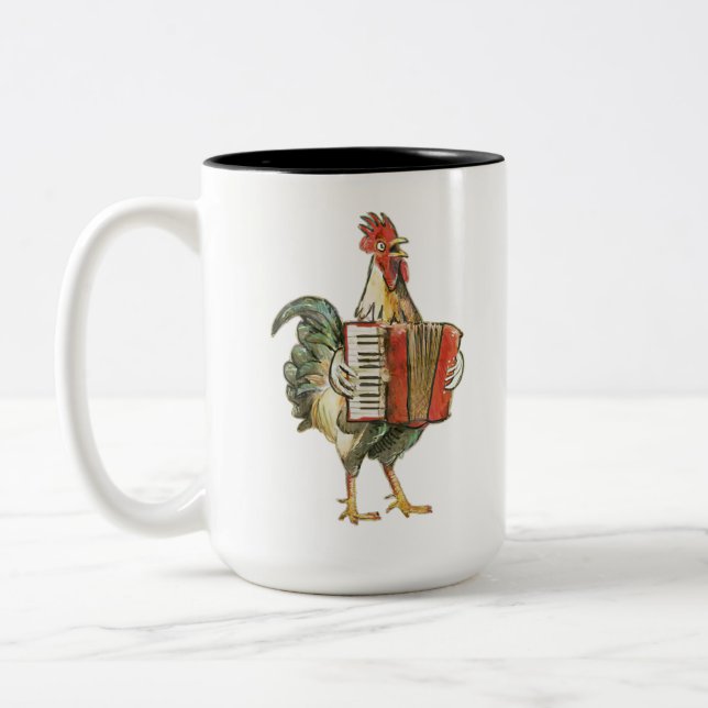 Accordion Chicken Shirt, Chicken Shirt, Chicken Mu Two-Tone Coffee Mug (Left)