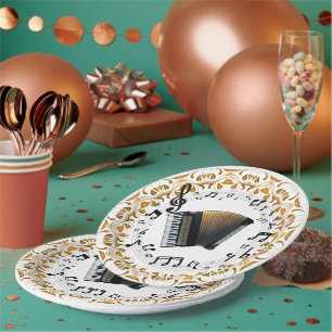 Accordion design in elegant black and gold paper plate