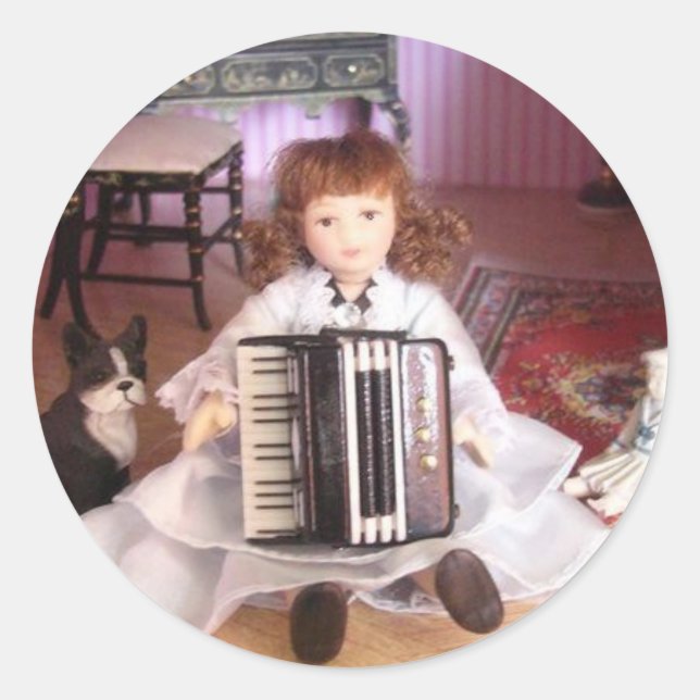ACCORDION GIRL CLASSIC ROUND STICKER (Front)