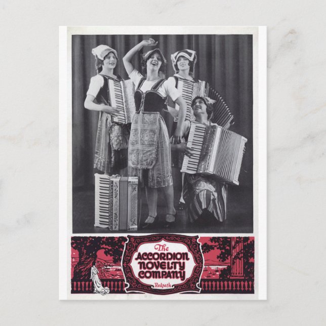 Accordion Girls Vintage Ad Postcard (Front)
