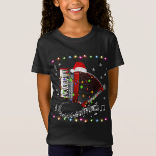 Accordion Instrument Santa Hat Christmas Lights Xm T-Shirt