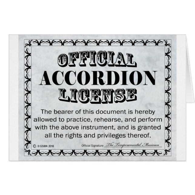 Accordion License (Front Horizontal)