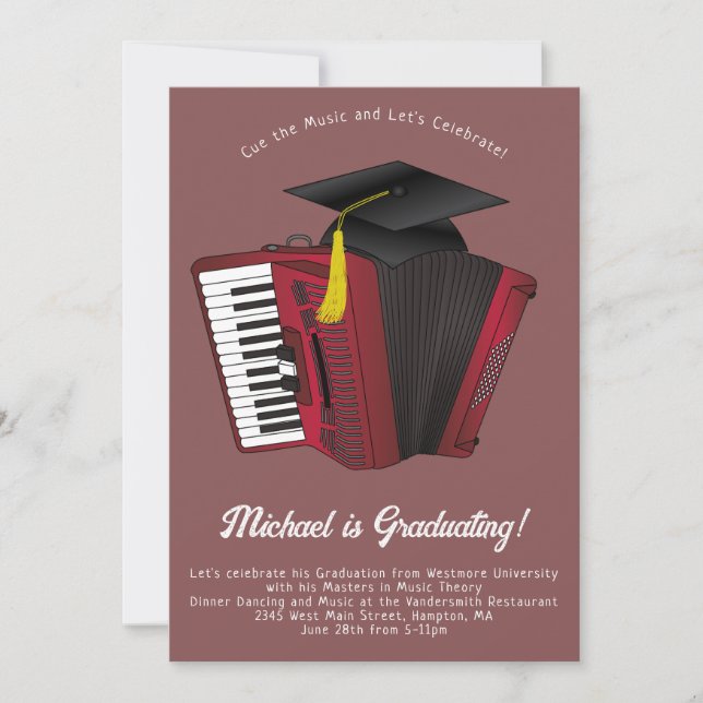 Accordion Music Graduation Party Invitation (Front)