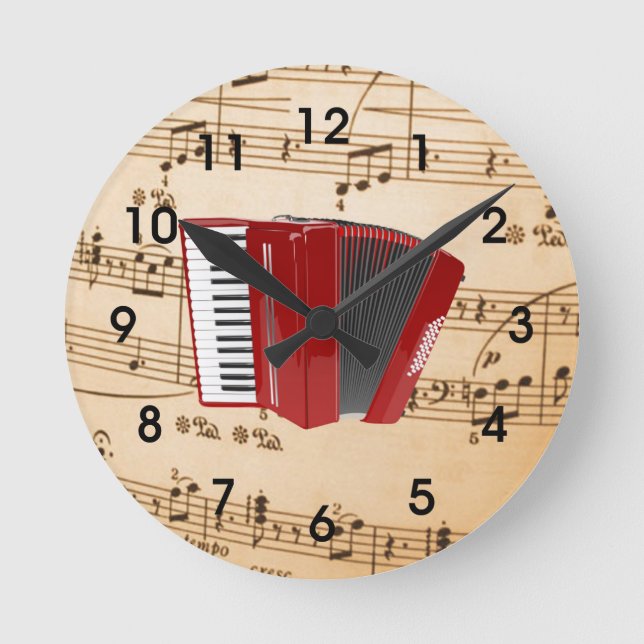 Accordion Music, popular design, Round Clock (Front)