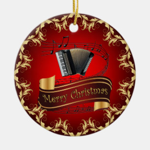 Accordion ~ Musical Scroll ~ Merry Christmas ~ * ~ Ceramic Tree Decoration