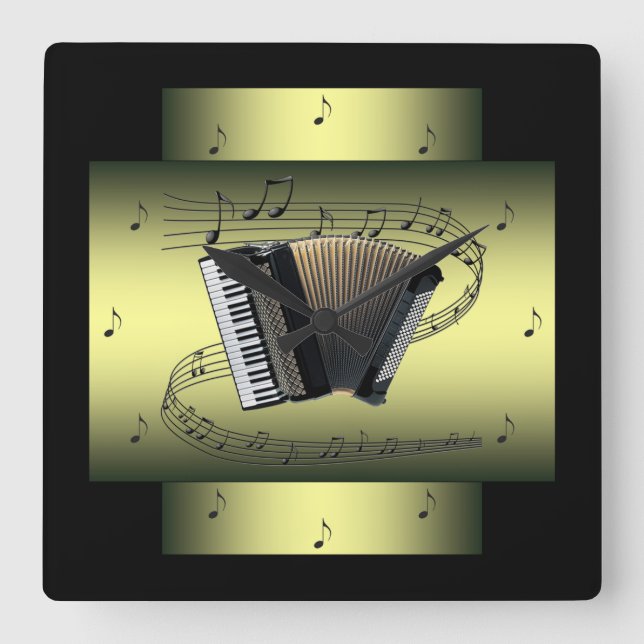 Accordion~ Musical Swirl ~ Notes ~ * ~ Square Wall Clock (Front)