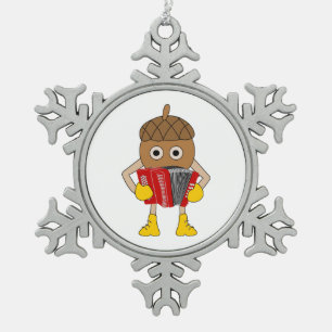 Accordion Nut Snowflake Pewter Christmas Ornament