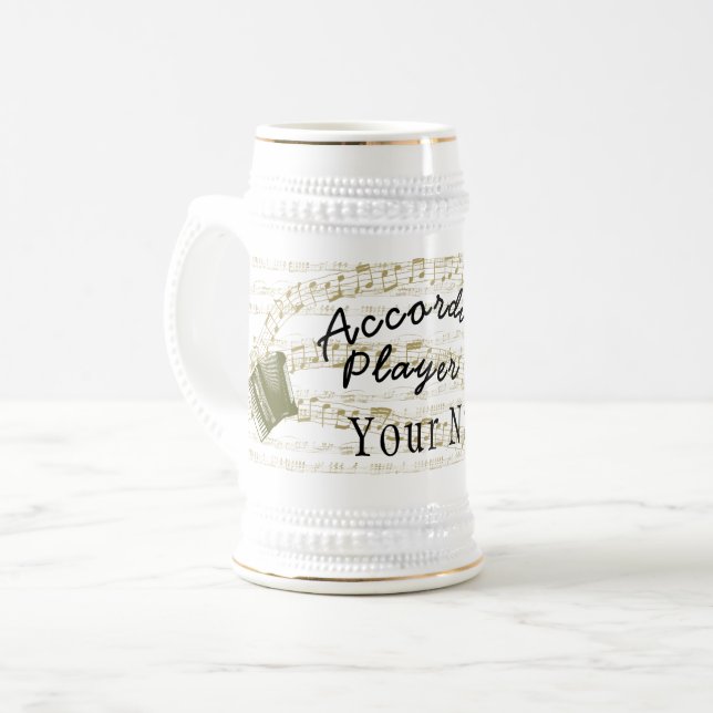 Accordion player beer stein mug with your name (Front Left)