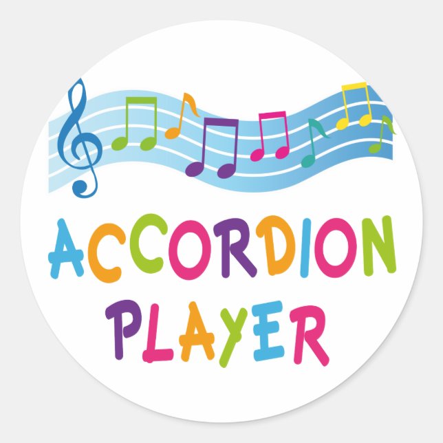 ACCORDION PLAYER COLORED CLASSIC ROUND STICKER (Front)