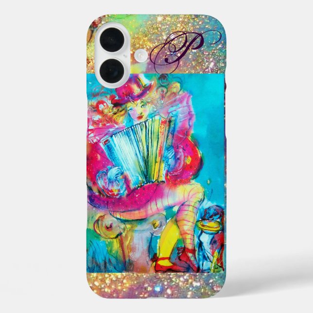 ACCORDION PLAYER IN THE NIGHT  Watercolor MONOGRAM Case-Mate iPhone Case (Back)