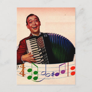 accordion player postcard