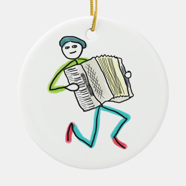 Accordion Playing Stickman Ceramic Tree Decoration (Front)