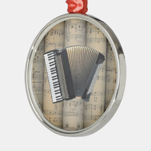 Accordion ~ Rolled Sheet Music Background ~ Music Metal Tree Decoration