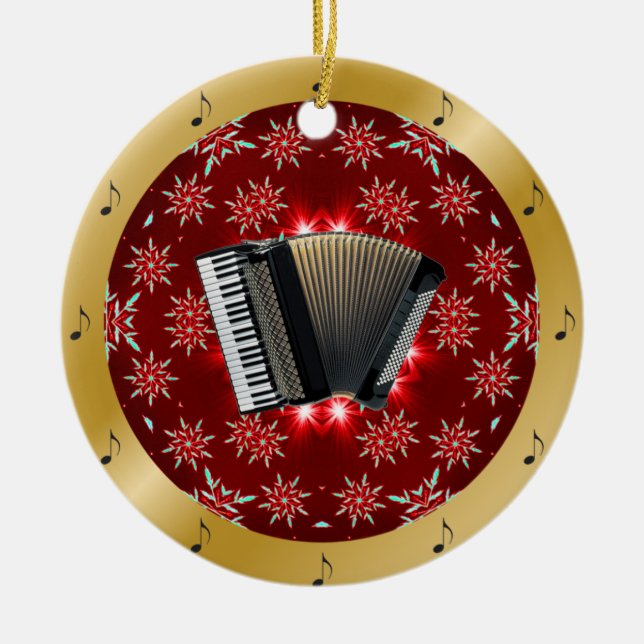 Accordion ~ Silver ~ Red~ Gold ~ Christmas ~ Ceramic Tree Decoration (Front)