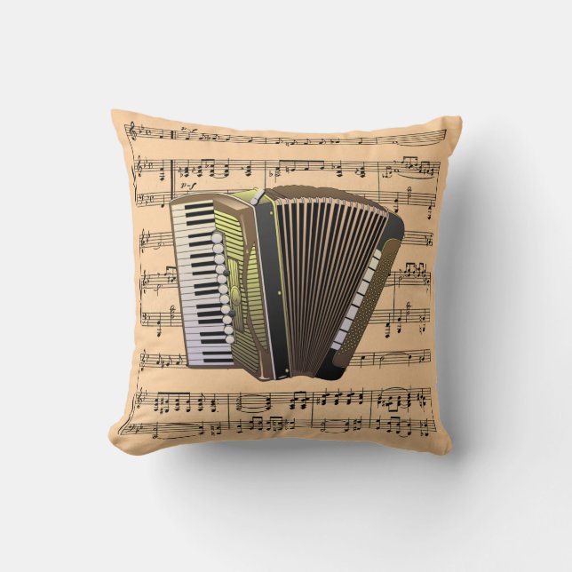 Accordion w/Sheet Music Background ~ Musical Instr Cushion (Front)