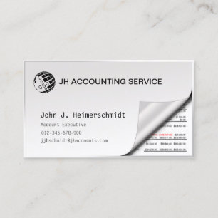 Accountant Bookkeeper Peelback Sheet Business Card