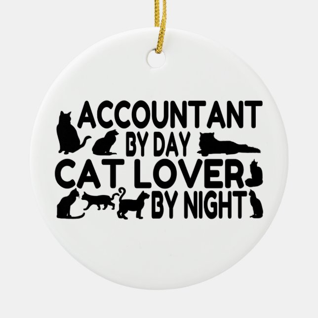 Accountant Cat Lover Ceramic Tree Decoration (Front)