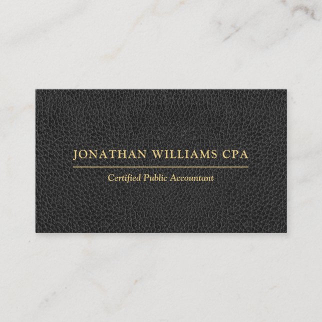 Accountant CPA Faux Leather Gold Typography Black Business Card (Front)