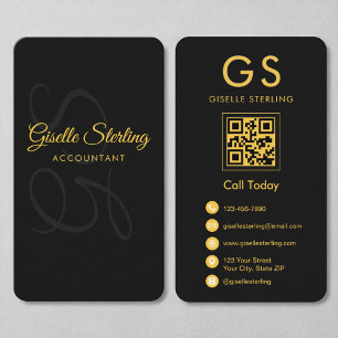 Accountant CPA Monogram Black Gold QR Code Business Card
