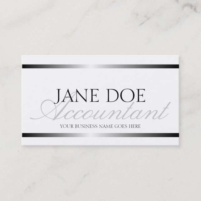 Accountant CPA Silver Metallic Script Business Card (Front)