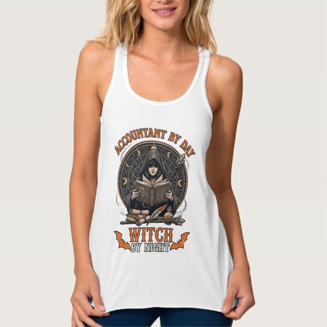 Accountant Day Witch Night Halloween Magic Book_1 Singlet (Front)