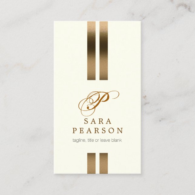 Accountant Elegant Gold Stripe Script Monogram Business Card (Front)