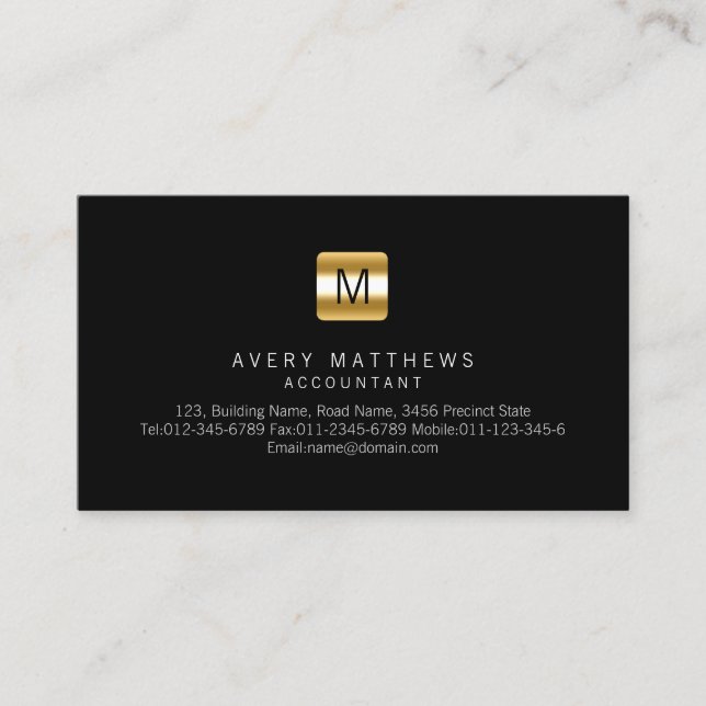 Accountant Financial Services Gold Monogram Busine Business Card (Front)