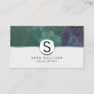 Accountant Financial Services Teal Grunge Monogram Business Card