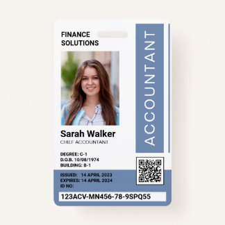 Accountant ID with photo office worker dusty blue ID Badge
