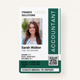 Accountant ID with photo office worker green ID Badge